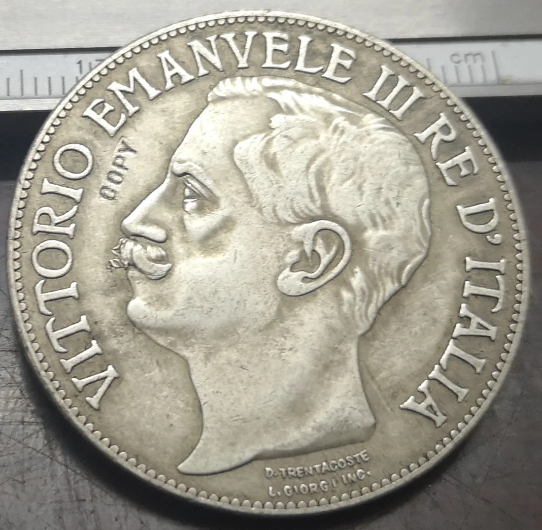 

1911 Италия 5 лир-Витторио Эмануэле III Посеребренная копия монеты