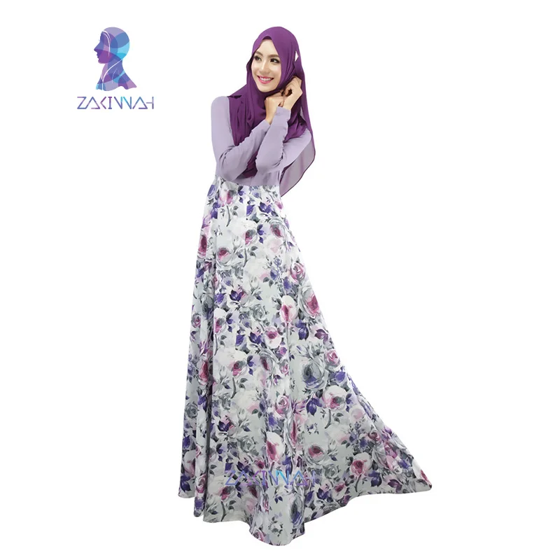 025 новый стиль дамы два цвета сплайсированные caftan печать дизайн мусульманское