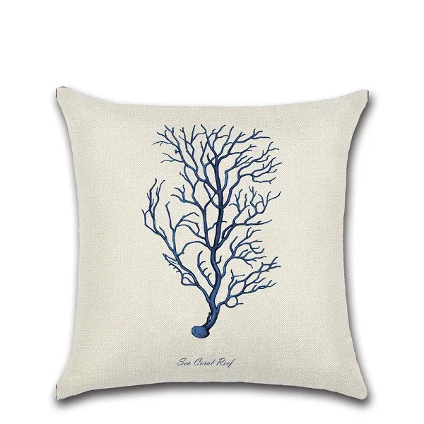 03 Marine Ocean Printed Cotton Linen Cushion Cover Starfish Seahorse Seaweed Coral Home Decorative Pillowcase for Sofa Wholesale - Цвет: 03