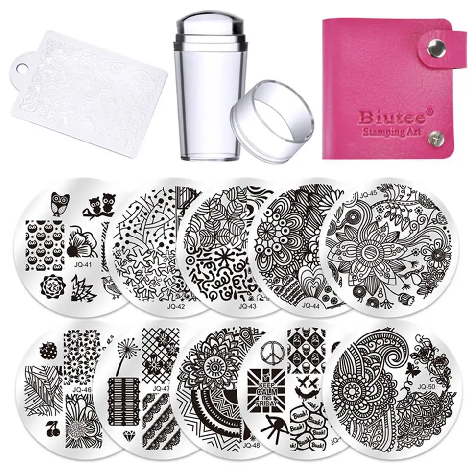 With 10pc Plates Biutee 30 шт./компл. пластины для штамповки ногтей набор геометрических цветов мульти-шаблон ногтей пластины штамп искусство украшения ногтей аксессуары - Цвет: With 10pc Plates
