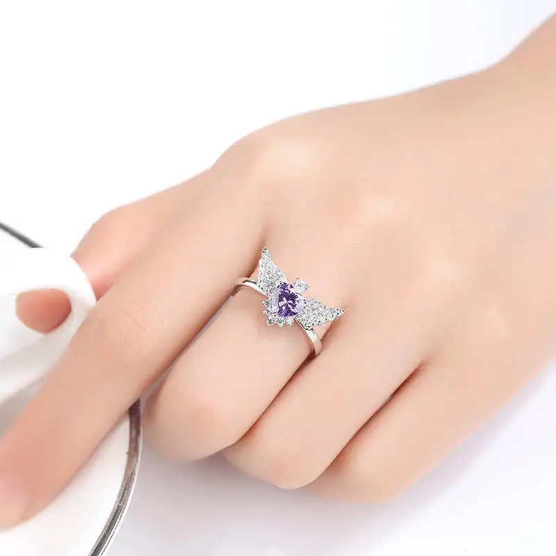 Женское кольцо с цирконом Beiver Летающая подвеска крыло фиолетовое класса ААА