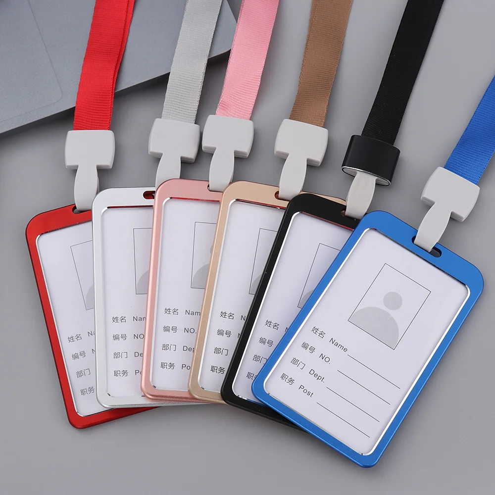 

1Pc Work Card Holders With Rope Aluminium Alloy Card Holder Employee Name ID Card Cover Metal Work Certificate Identity Badge
