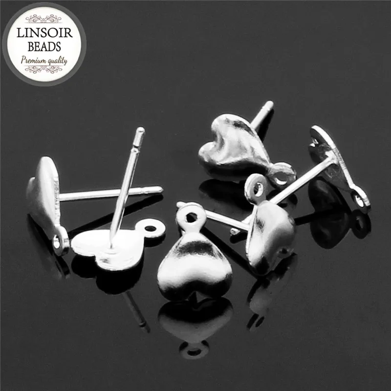 20 шт./лот медный серебристый цвет серьги-гвоздики с сердечками пустые