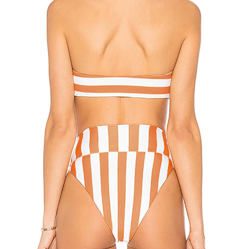 Женский комплект бикини с завышенной талией пикантный бандо без бретелек