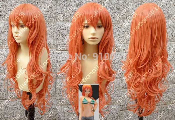 LHX32076P &amp P&gt Анимация! dark orange длинные вьющиеся жаропрочных полный парик |
