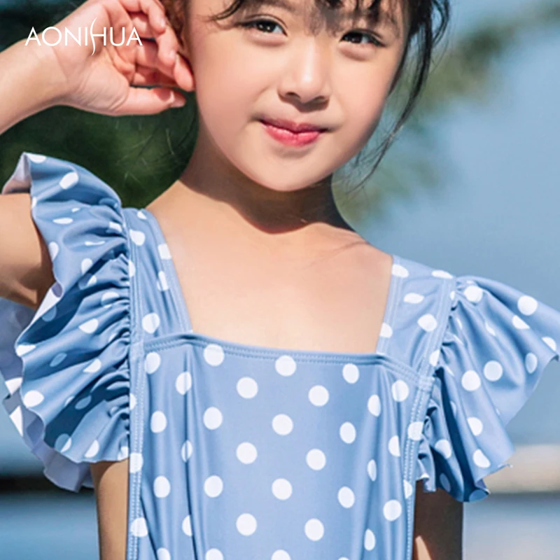 

AONIHUA Cute Girl Swim Wear Waterproof Swimsuit Adjustable Back One Piece Swim Suit With Hat Outdoor Summer Dress For Child