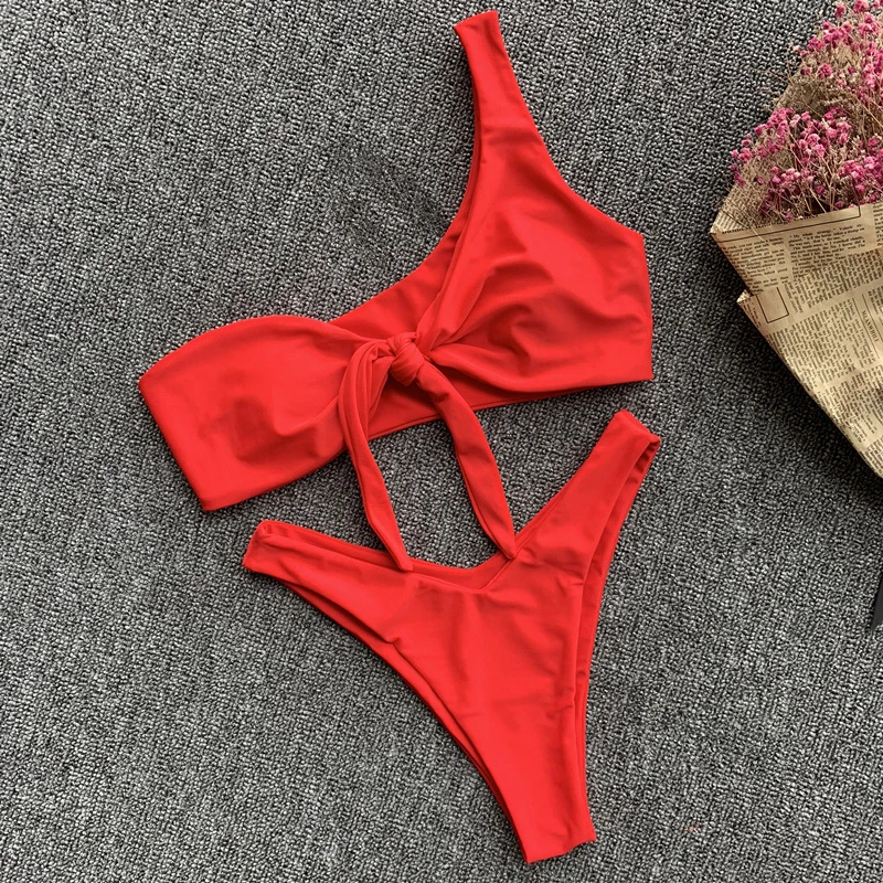 Бикини с низкой талией купальник на одно плечо сексуальный для женщин стринги
