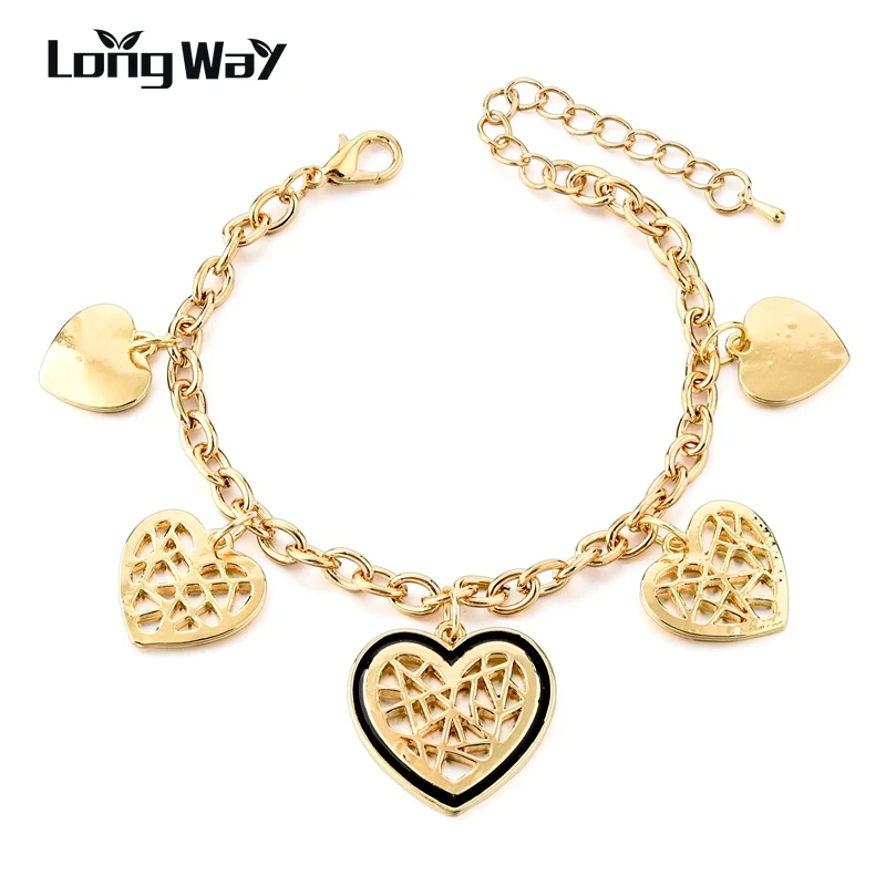

LongWay Gold Color Heart Chain & Link Bracelet & Bangle Handmade Bracelets For Women Jewelry Pulseira Feminina SBR160320