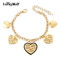 longway gold color heart chain link bracelet bangle handmade bracelets for women jewelry pulseira feminina sbr160320