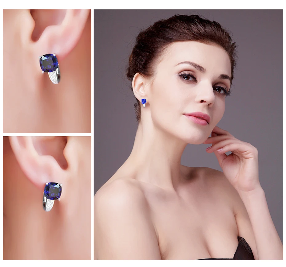 JewelryPalace Подушки 4.6ct Создана в Синий Сапфир Клип На Серьги Стерлингового Серебра 925