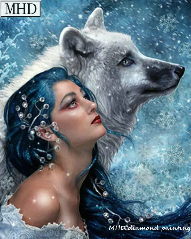Full round / square 5d diy diamond painting woman wolf 3D cross stitch animal mosaic embroidery home decoration kit | Дом и сад