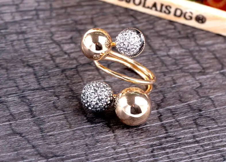 Регулируемое геометрическое сферическое кольцо с шариком Черное золото/серебро