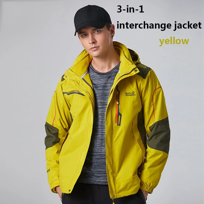 3-in-1 yellow jacket Новинка, зимняя мужская куртка для улицы, теплая ветровка, водонепроницаемая, для спорта на открытом воздухе, Походов, Кемпинга, альпинизма, рыбалки, мужская куртка 1611A - Цвет: 3-in-1 yellow jacket