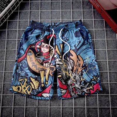 Blue KUANGNAN Nezha Against Dragon King повседневные летние хлопковые шорты мужские спортивные мужские шорты летние мужские Шорты хлопковые мужские Новые - Цвет: Blue