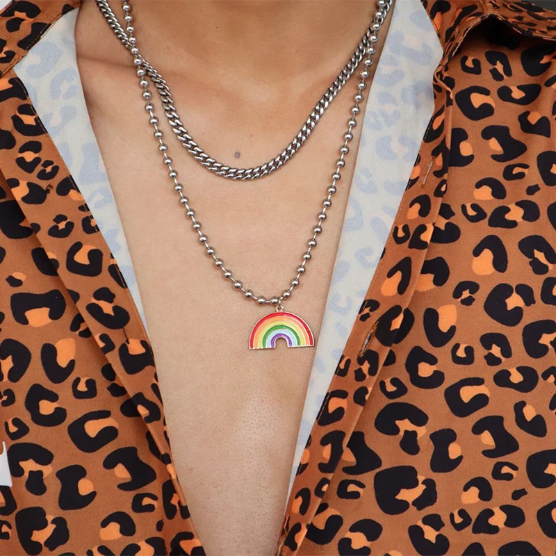 Женское колье в стиле Харадзюку милое Радужное кольцо с бусинами из нержавеющей