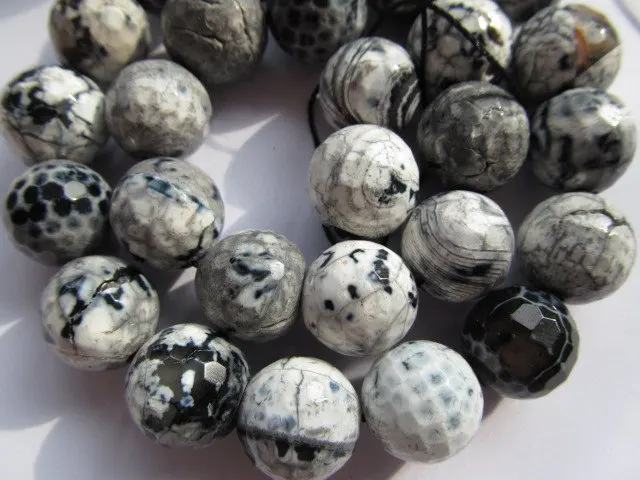 

high quality fire agate gemstone round ball veins crab black grey jewelry beads 14mm--5strands 16inch/per strand