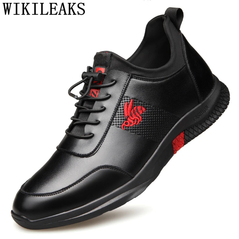 Mens Shoes Genuine Leather Casual Black Sneakers Elevator For Mes Increase Within Chaussure Homme Bona | Обувь