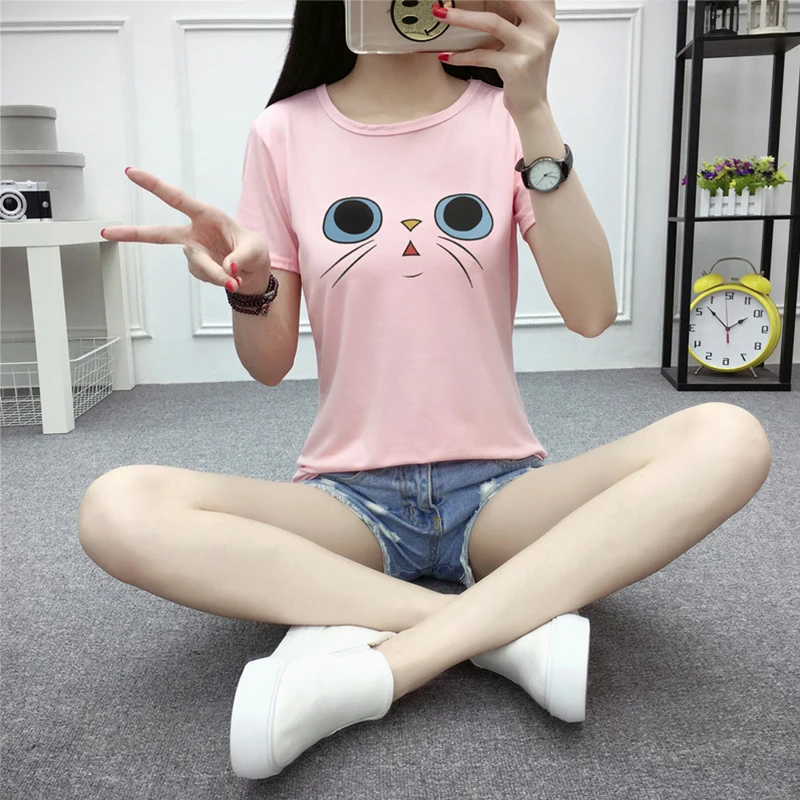 Женские повседневные футболки Ailegogo милые тонкие с коротким рукавом и круглым
