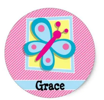 

1.5inch Blue Butterfly on Pink & White Stripes Classic Round Sticker