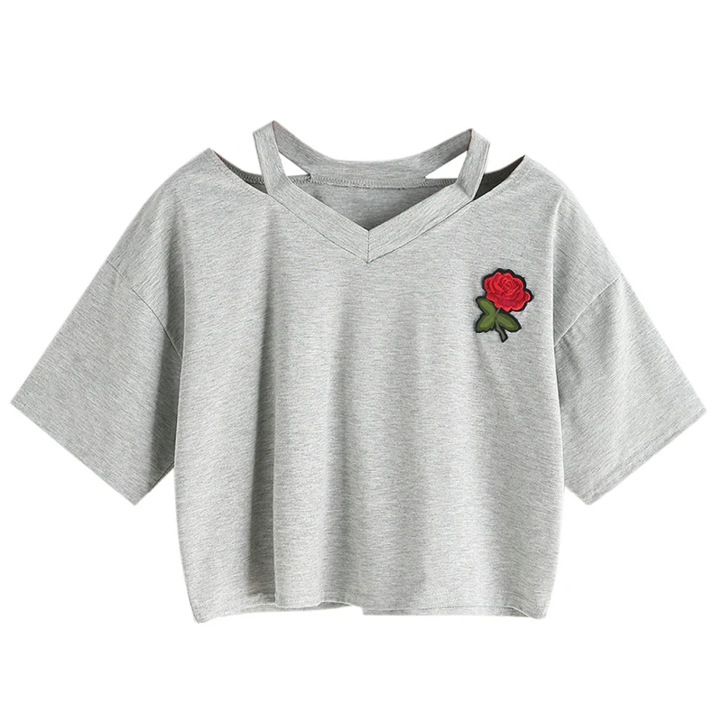 Женская футболка с вышивкой одежда блузы летняя Модная рубашка коротким рукавом