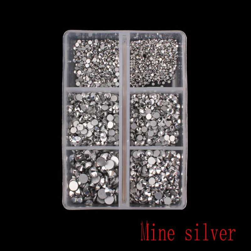 06 Mine silver 1 коробка мульти Размеры Стекло ногтей Стразы смешанные цвета, плоский обратно усеяны искусственными драгоценными камнями; страз 3D обаяние драгоценные камни DIY Маникюр нейл-арта украшения - Цвет: 06 Mine silver
