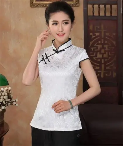 Белый китайский Для женщин хлопок короткий рукав Топ/Evenig платье/Топы Sz:-8-16 |