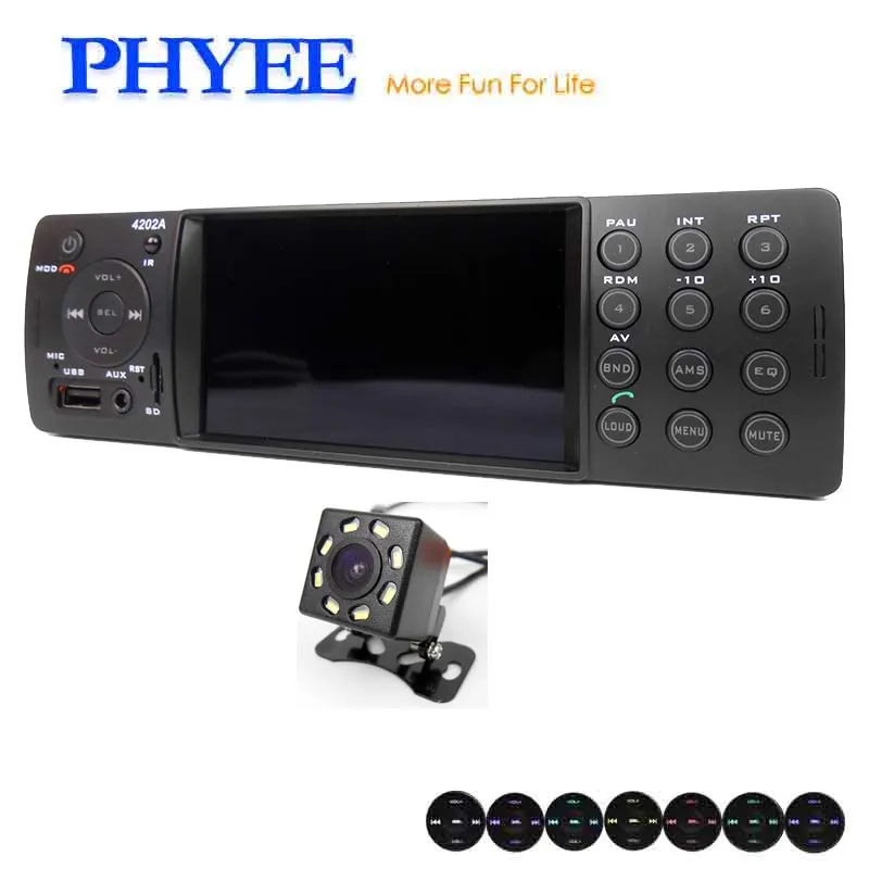 with camera 4 дюйма Зеркальное соединение Автомагнитола 1 Din Bluetooth Авторадио MP5 Видеоплеер MP3 USB TF Aux Remotes Головное устройство PHYEE 4202A - Цвет: with camera