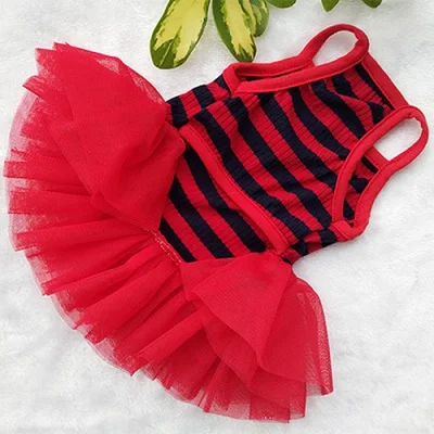 Red Striped Dress Платье для собак, летняя одежда в полоску для щенков, кружевное платье принцессы на бретельках для маленьких собак, жилет, стильная юбка, пудель, французский бульдог, мопс - Цвет: Red Striped Dress