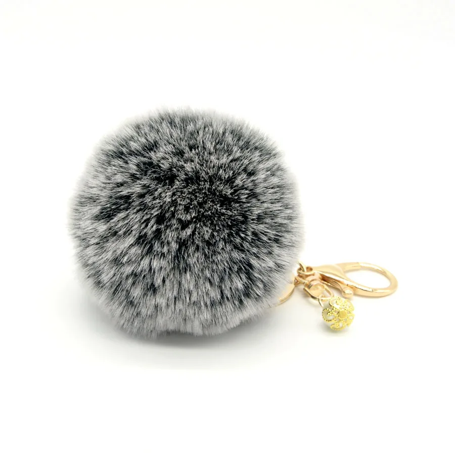 Позолоченная меховая цепочка для ключей с помпоном 8 см металлическая из