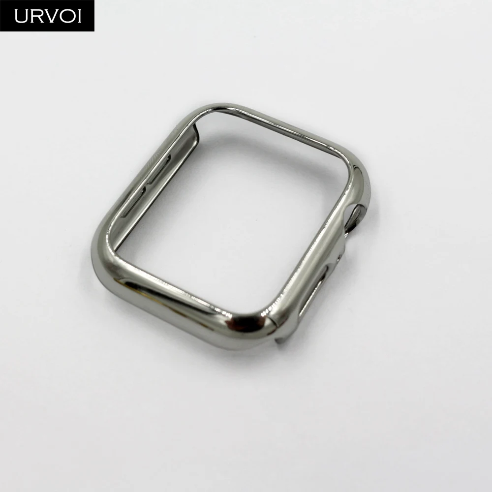 Silver Чехол URVOI для Apple Watch series 4 5 с гальваническим покрытием, блестящий пластиковый бампер, жесткая рамка, чехол для iWatch, тонкий Ультратонкий чехол - Цвет: Silver