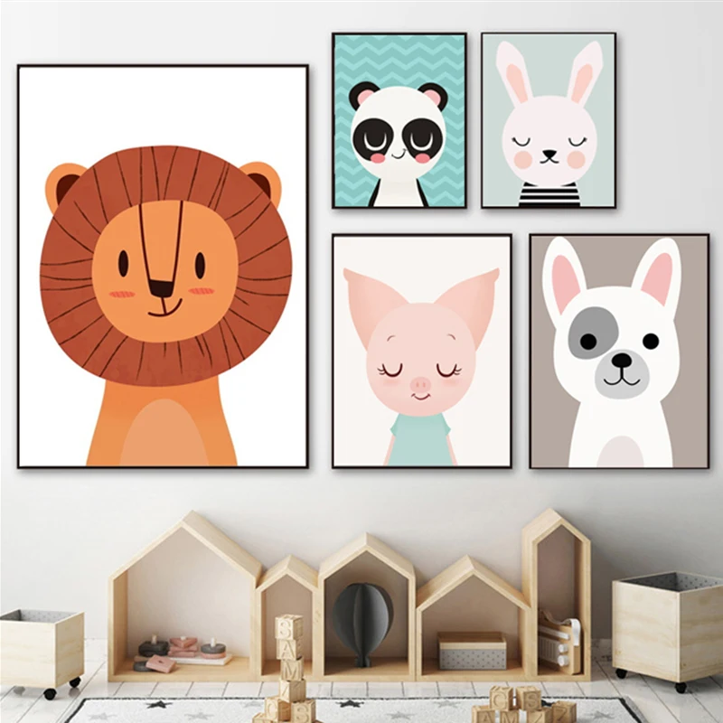 

Canvas Painting Lion Deer Panda Rabbit Dog Wall Art Animal Posters and Prints Baby Kids Room Decoratioin Picture Home Decor