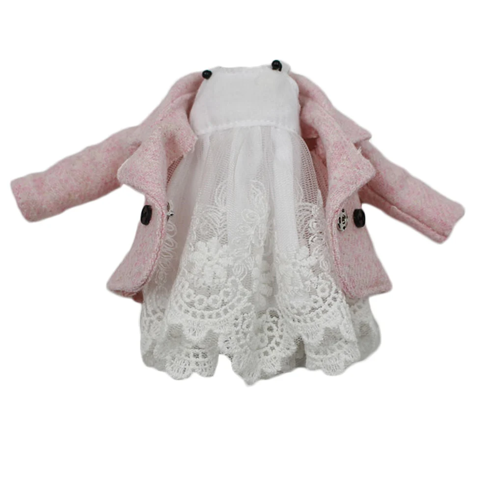 Наряды для куклы ICY DBS Blyth белое кружевное платье розовое пальто шарнирного тела