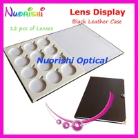 black leather optical lens display case sample box tray holding 12 pcs of lenses size diameter 75mm free shipping d009 12