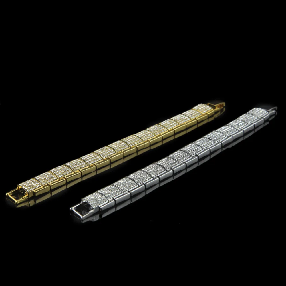 17 мм хип-хоп мужской Браслет Bling Панк ювелирные изделия Iced Out полный горный хрусталь кристалл серебро золото цвет браслет браслеты для женщин 21 см