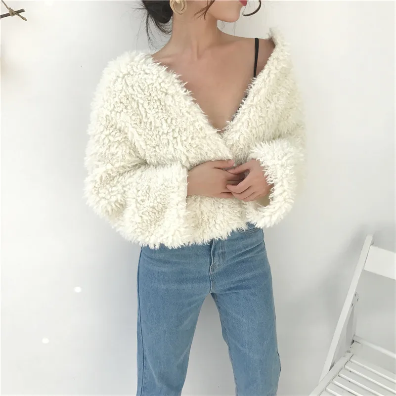 RUGOD 2018 Новый флисовый короткий кардиган Женская куртка из искусственной овечьей