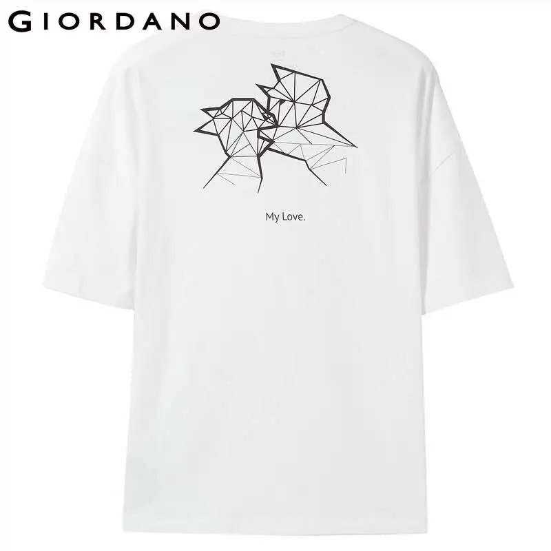 Giordano женская футболка белая с графическим принтом рисунком кота коротким
