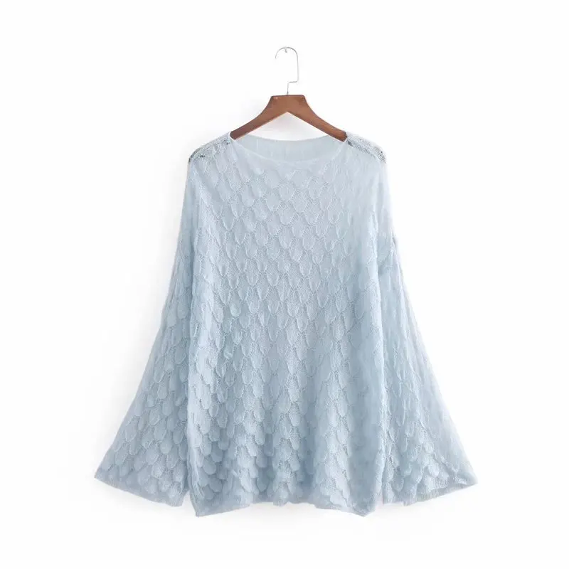 Lanbaiyijia Newest Flare Long Sleeve Solid Hollow out Women Sweaters Fashion Loose Knitted Pullovers 6 Color | Женская одежда