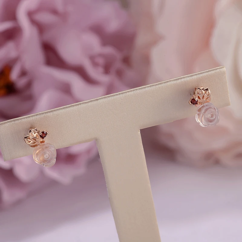 Fine Jewelry Stud Earrings Sterling Silver 925 Natural Pink Rose Quartz Gemstone For Women Flower Romantic Bijoux CCEI015 | Украшения и
