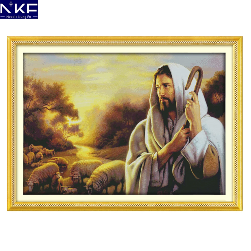 

GG Jesus Shepherding Religions Cross Stitch Painting DIY Cross Stitch for Embroidery Home Decor Needlework Cross Stitch Pattern