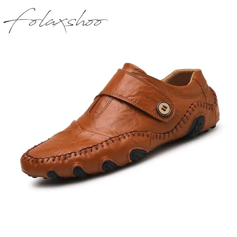 Folaxshoo Genuine Leather Rubber Loafers Slip-on Mens Shoes Casual Men Breathable Slip On 47 | Обувь