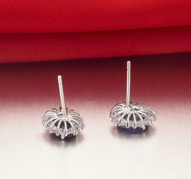Серьги с синими алмазами 1. 5CT/шт. овальные серьги пусеты искусственным сапфиром