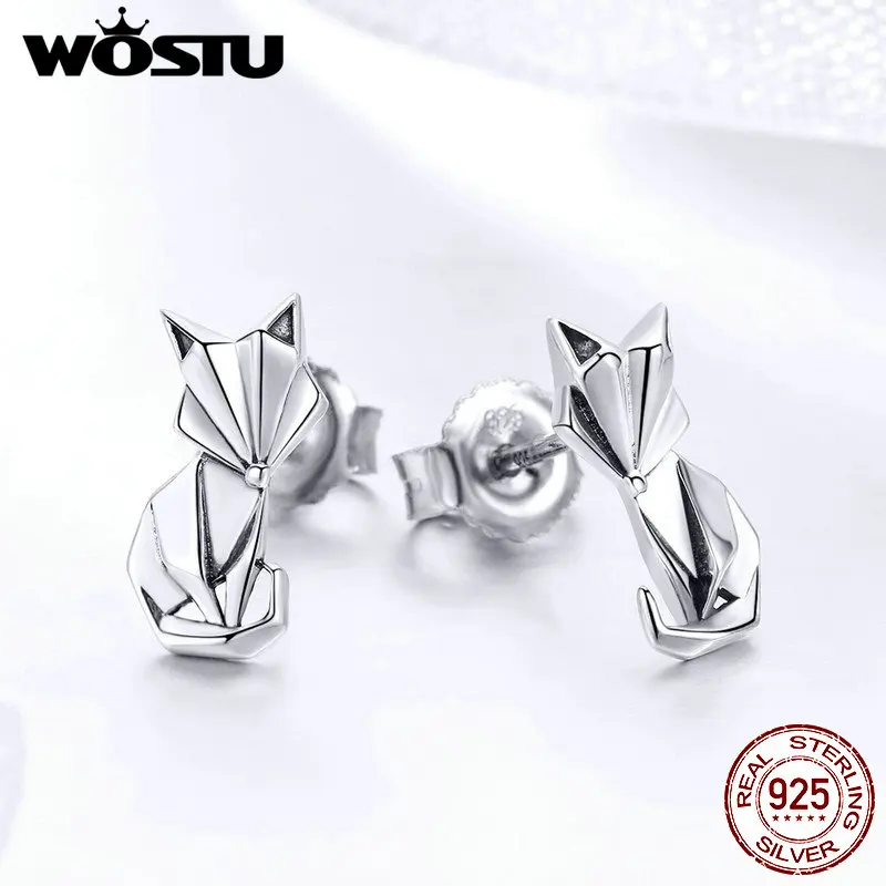 WOSTU/Новые модные складные серьги гвоздики в виде лисы из стерлингового серебра 925