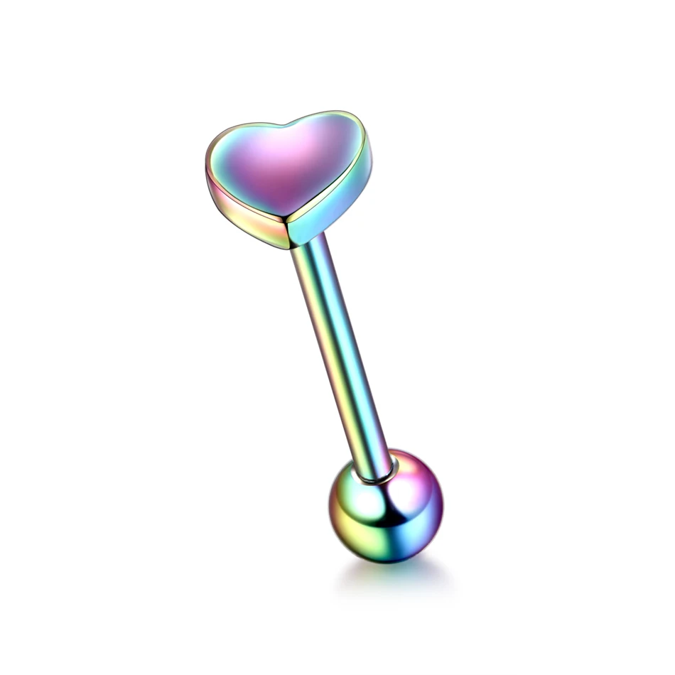 Rainbow 1 шт. 14 г Сталь сердце логотип штанга для языка Пирсинг розовое золото сосков штангой Mamilo пирсинг для Губы Стад губ пирсинг - Окраска металла: Rainbow