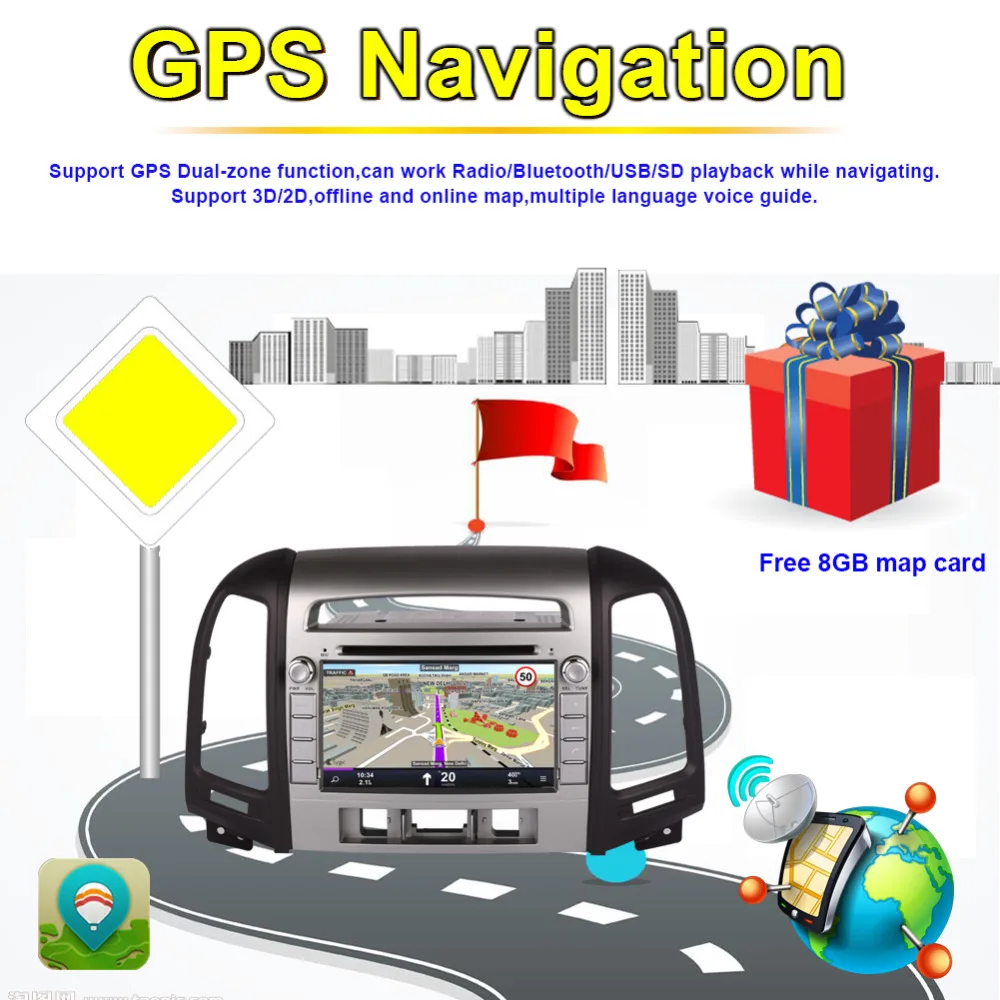 Android 7 1/8 0 Восьмиядерный 4 Гб ОЗУ Автомобильный GPS навигатор для Hyundai Santa Fe 2006 2007 2008