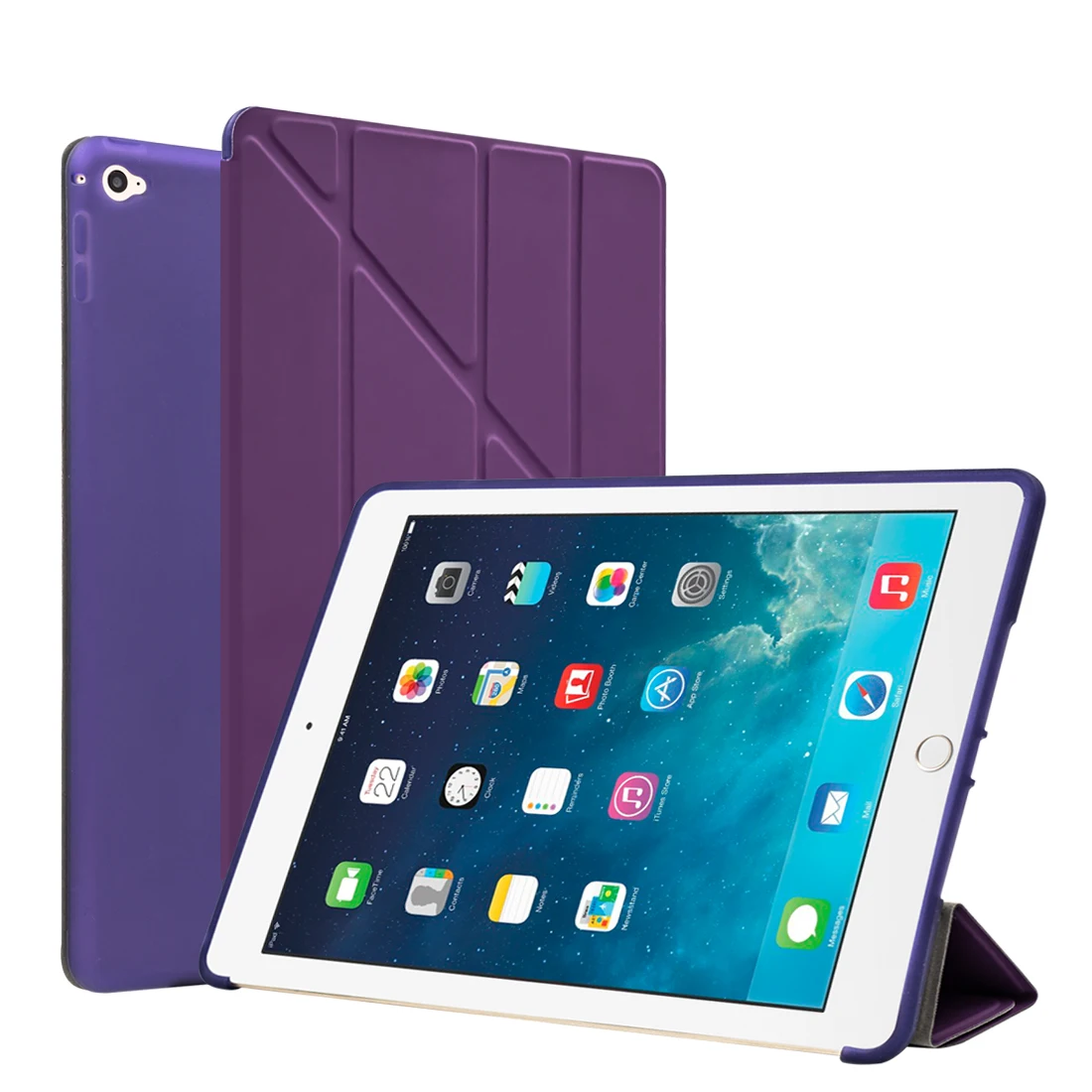 Для iPad Air 2 / Air 1 чехол, чехол для планшета Ультра тонкий тонкий кожаный PU+ силиконовый мягкий задний чехол для смарт-чехла для Apple iPad 5 6 автоматический спящий режим / пробуждение