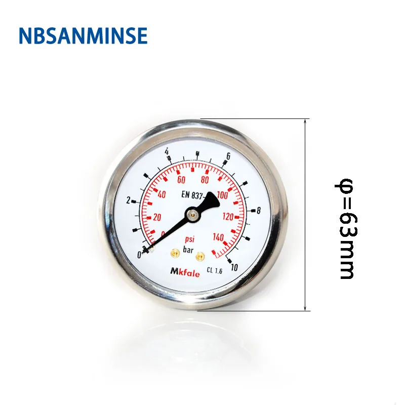 NBSANMINSE инструменты датчик из нержавеющей стали SM1SP63B 63 мм 2,5 дюймов 1/4 NPT задний манометр жидкостный гидравлический датчик давления масла