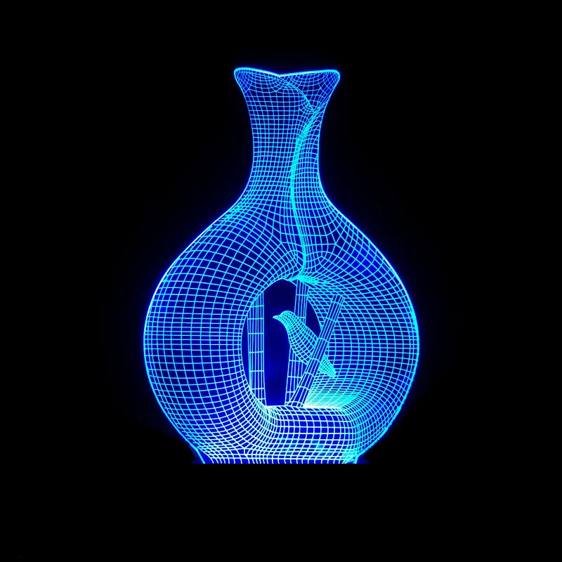 3D Оптические иллюзии LED прекрасный визуальный Птичка в клетке свет стол 7 цветов