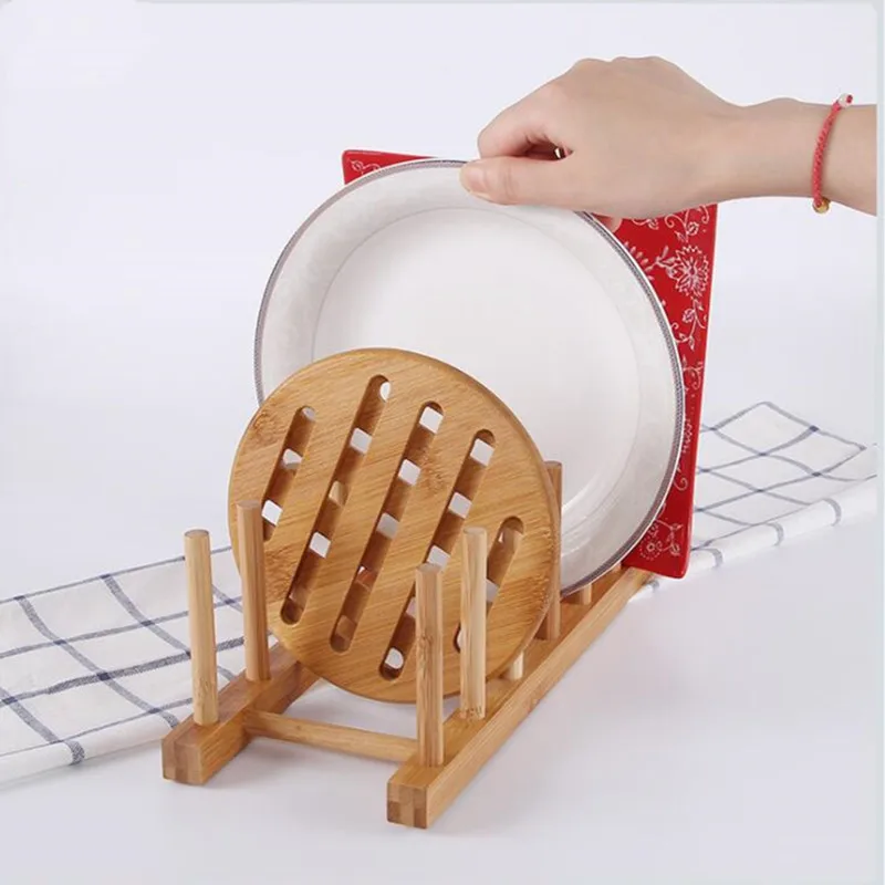 Kitchen Storage Dish Drainer Bamboo Rack Drying Holder Wooden Drainboard Cabinet Shelf Organizer Utensil | Дом и сад