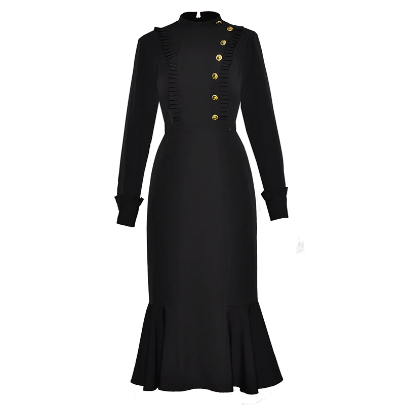 HIGH QUALITY Newest Summer Fashion 2018 Runway Dress Women's Long Sleeve Buttons Mid-calf Mermaid | Женская одежда