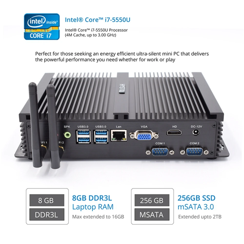 Мини настольный ПК Intel core I7 4500U безвентиляторный промышленный компьютер Windows 10 7
